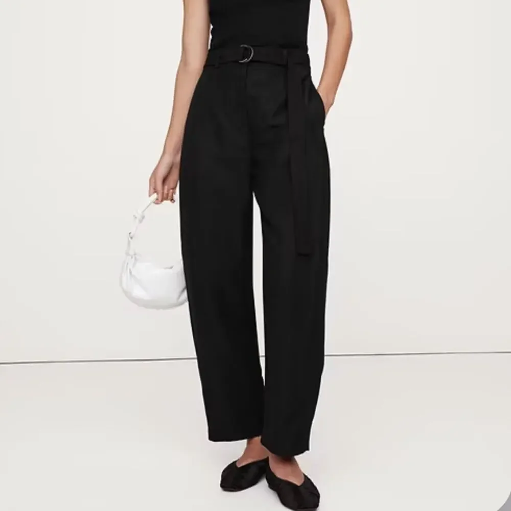 Banana Republic High Rise Barrel Tencel Linen Pant Black 8 Petite 713482